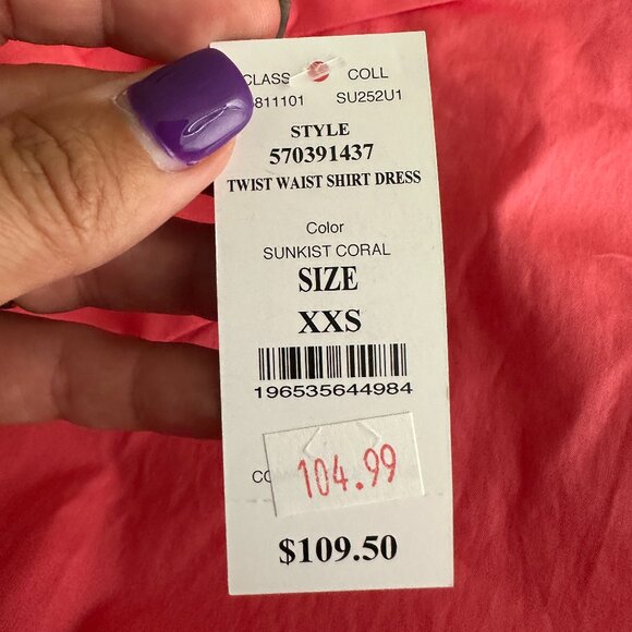 NWT White House Black Market Twist Waist Shirt Dress Sunkist Coral XXS #WHBM10 - Picture 5 of 8